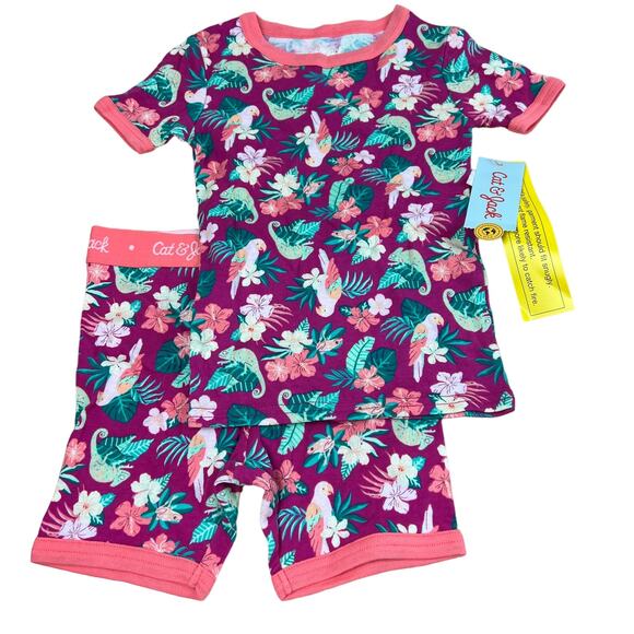 Cat & Jack Girls' Bird Floral Dark Red Snug Fit Pajama Set - Size 4 - NWT - Picture 1 of 8